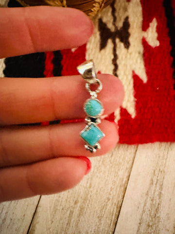 Navajo Turquoise & Sterling Silver Two-Stone Pendant