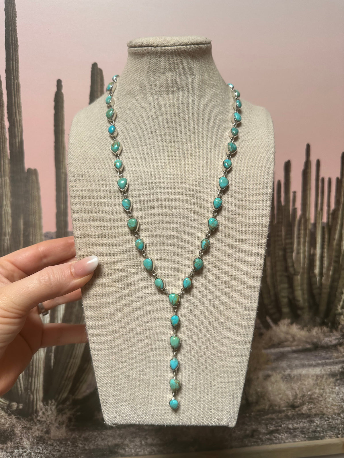 Handmade Turquoise & Sterling Silver Lariat Necklace Signed Nizhoni