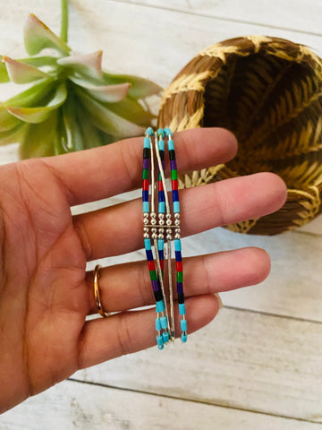 Navajo Multi Stone & Sterling Liquid Silver Beaded Bracelet