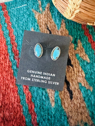 Navajo Turquoise and Sterling Silver Marquise  Stud Earrings