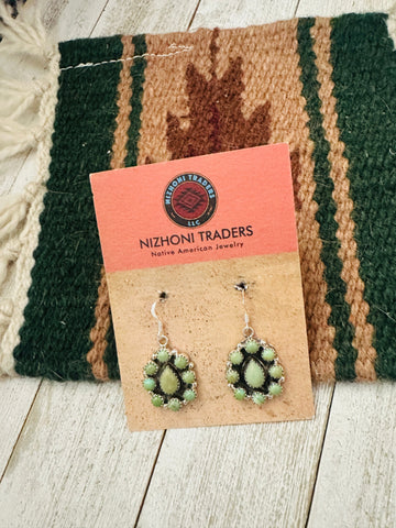 Navajo Sterling Silver & Green Turquoise Cluster Dangle Earrings