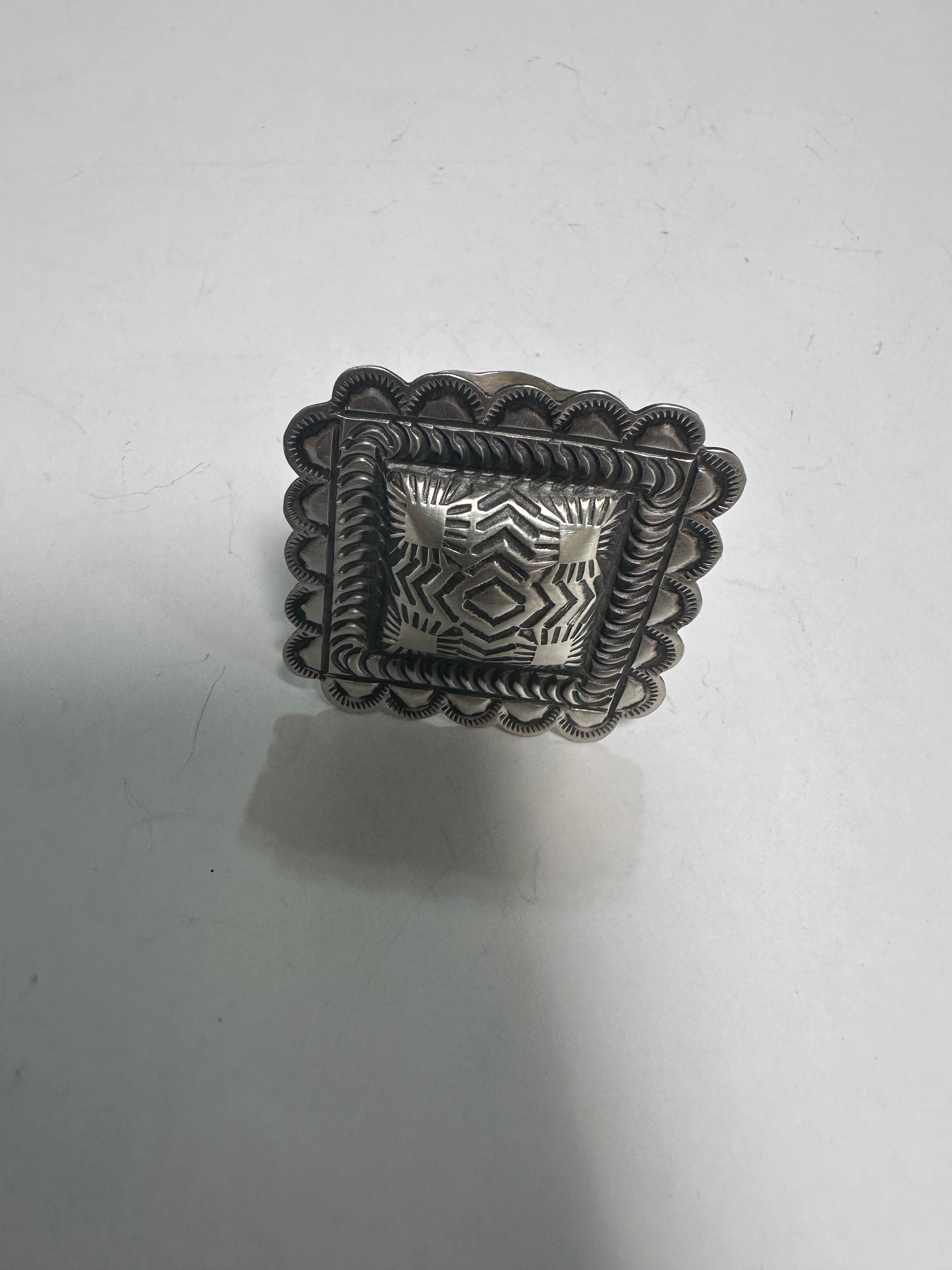 “Midnight” Navajo Sterling Silver Adjustable Concho Ring Signed L Tahe