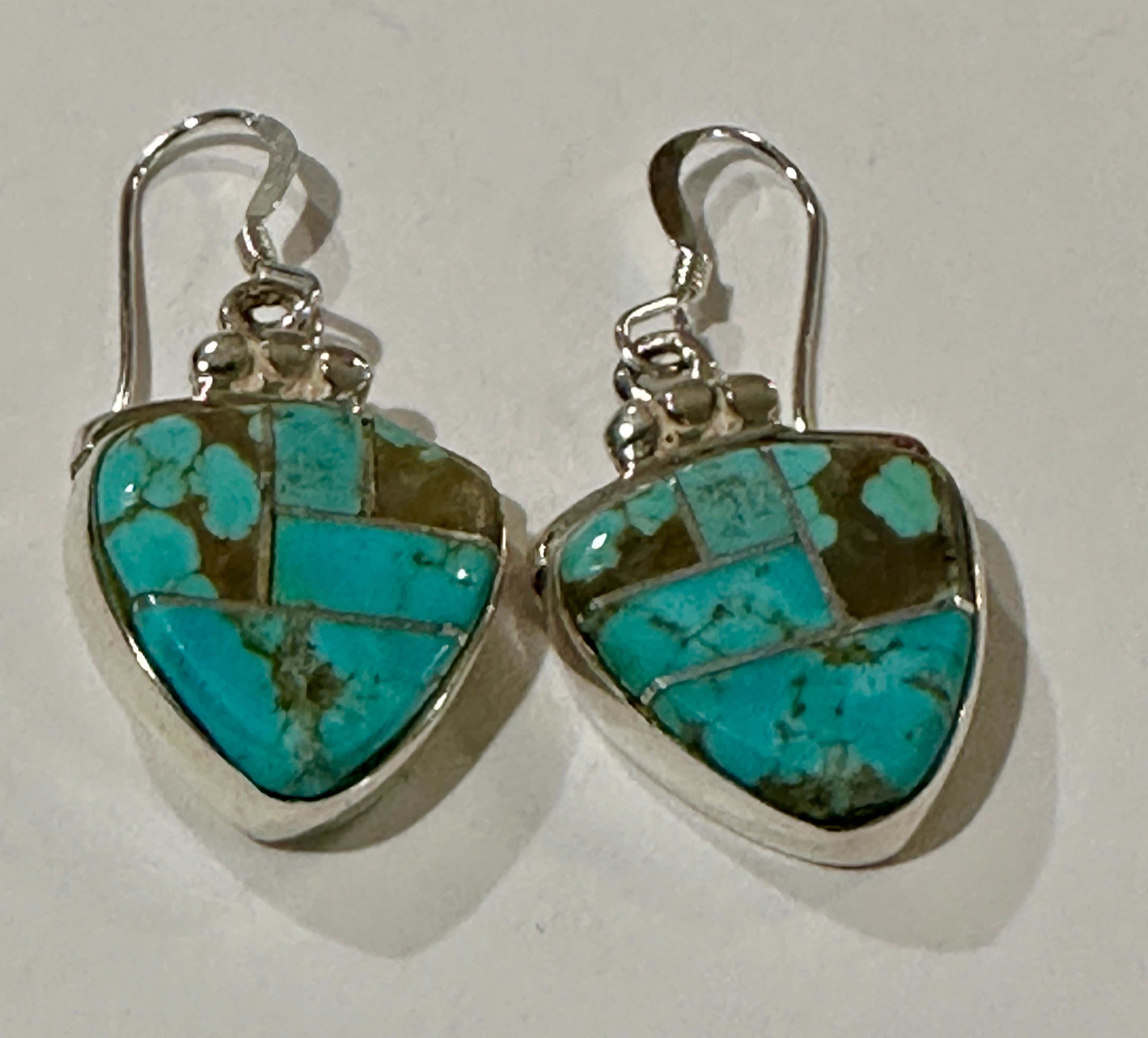 Navajo Turquoise 8 & Sterling Silver Inlay Berry Dangle Earrings