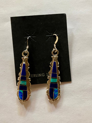 Navajo Lapis, Turquoise, Jagged Dangle Earrings