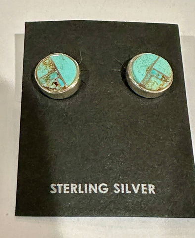 Navajo Turquoise & Sterling Silver button Stud Earrings set 1