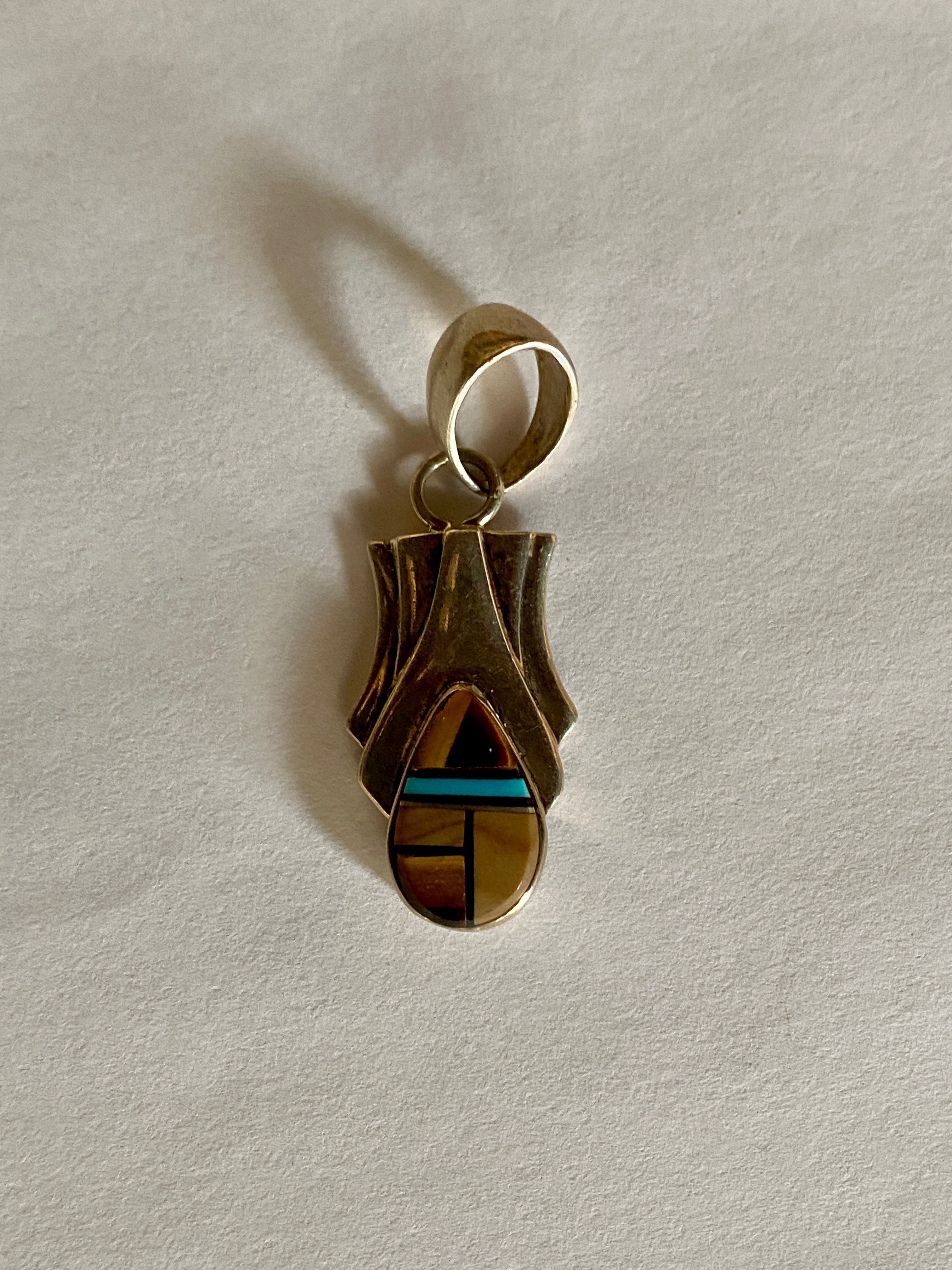 Navajo Turquoise, Onyx, Petrified Wood Pendant