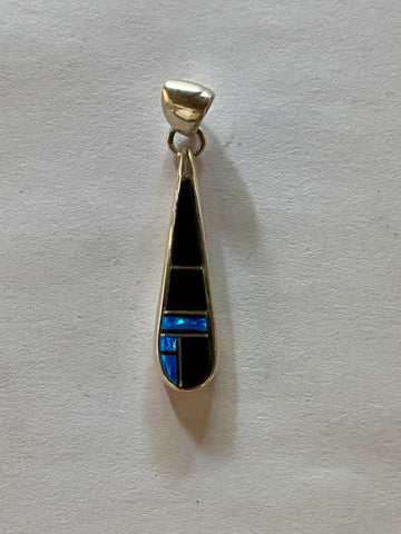 Navajo Onyx, Blue Opal Sterling Silver Pendant