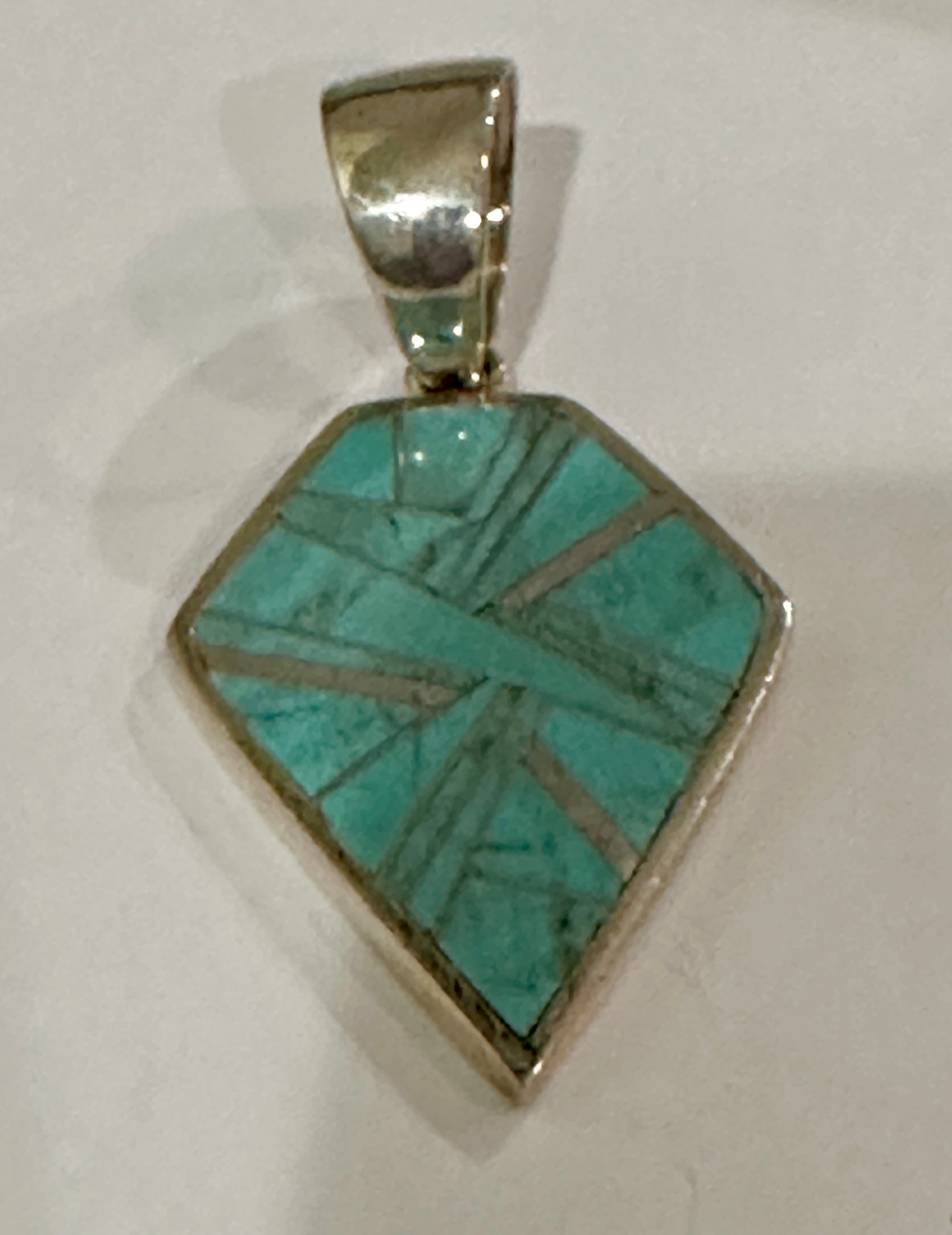 Navajo Turquoise 8 & Sterling Silver diamond shape Pendant