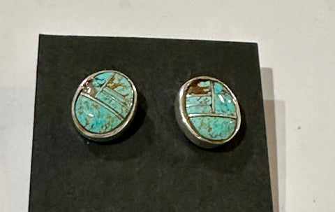 Navajo Turquoise 8 & Sterling Silver Small Oval Stud Earrings