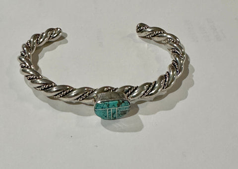 Navajo Turquoise 8 & Sterling silver Rope Twist Bracelet