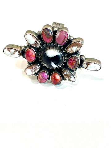 Beautiful Handmade Multi Stone And Sterling Silver Adjustable Ring