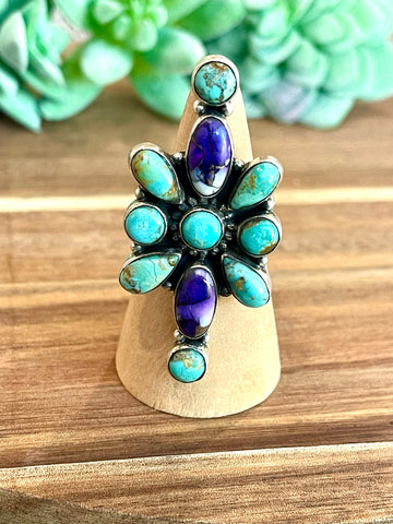 Beautiful Handmade Turquoise, Violet Frost And Sterling Silver Adjustable Ring