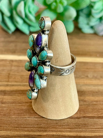 Beautiful Handmade Turquoise, Violet Frost And Sterling Silver Adjustable Ring