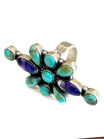 Beautiful Handmade Turquoise, Violet Frost And Sterling Silver Adjustable Ring