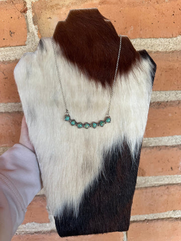 Handmade Sterling Silver & Turquoise Bar Necklace Signed Nizhoni