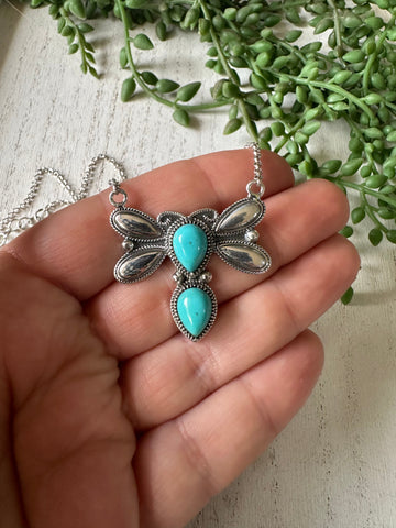 Beautiful Handmade Sterling Silver & Turquoise Dragonfly Necklace