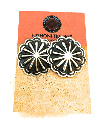 Navajo Sterling Silver Concho Stud Earrings