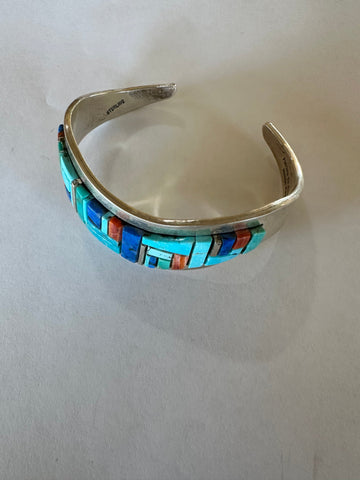 Navajo Multi Stone & Sterling Silver Handmade Sterling Cuff Signed