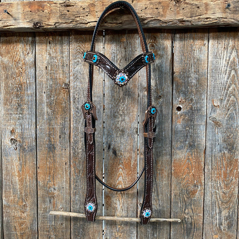 Dark Oil Floral Topaz & Turquoise Browband / Breastcollar Tack Set