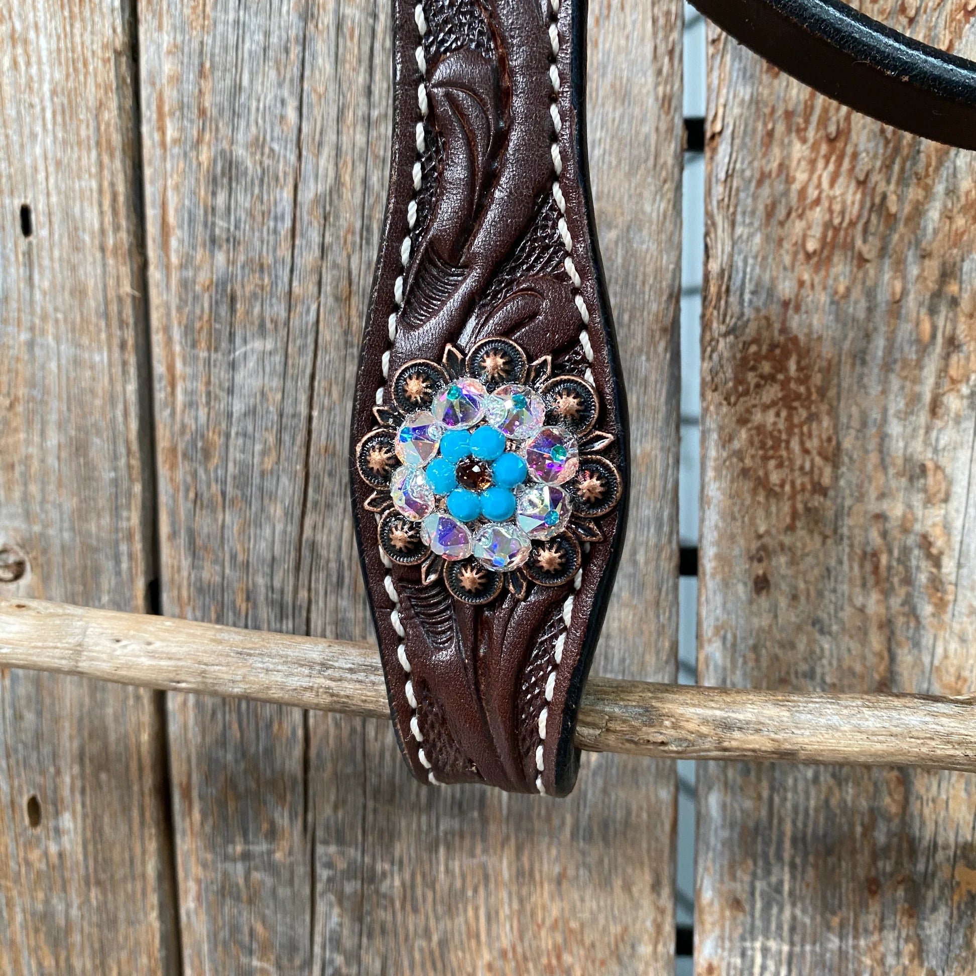 Dark Oil Floral Topaz & Turquoise Browband / Breastcollar Tack Set