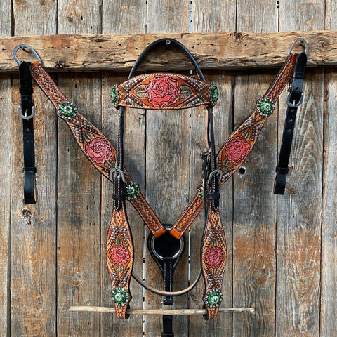 Rose Fern and Clear Browband/ Breastcollar Tack Set