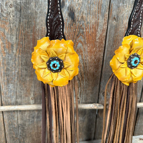 Dark Oil Floral Topaz and Turquoise One Ear/ Breastcollar Tack Set