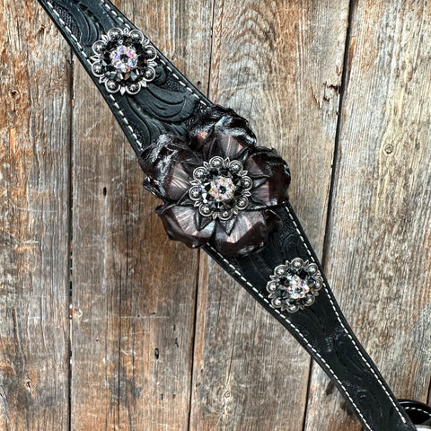 Black Floral Midnight Browband / Breastcollar Tack Set