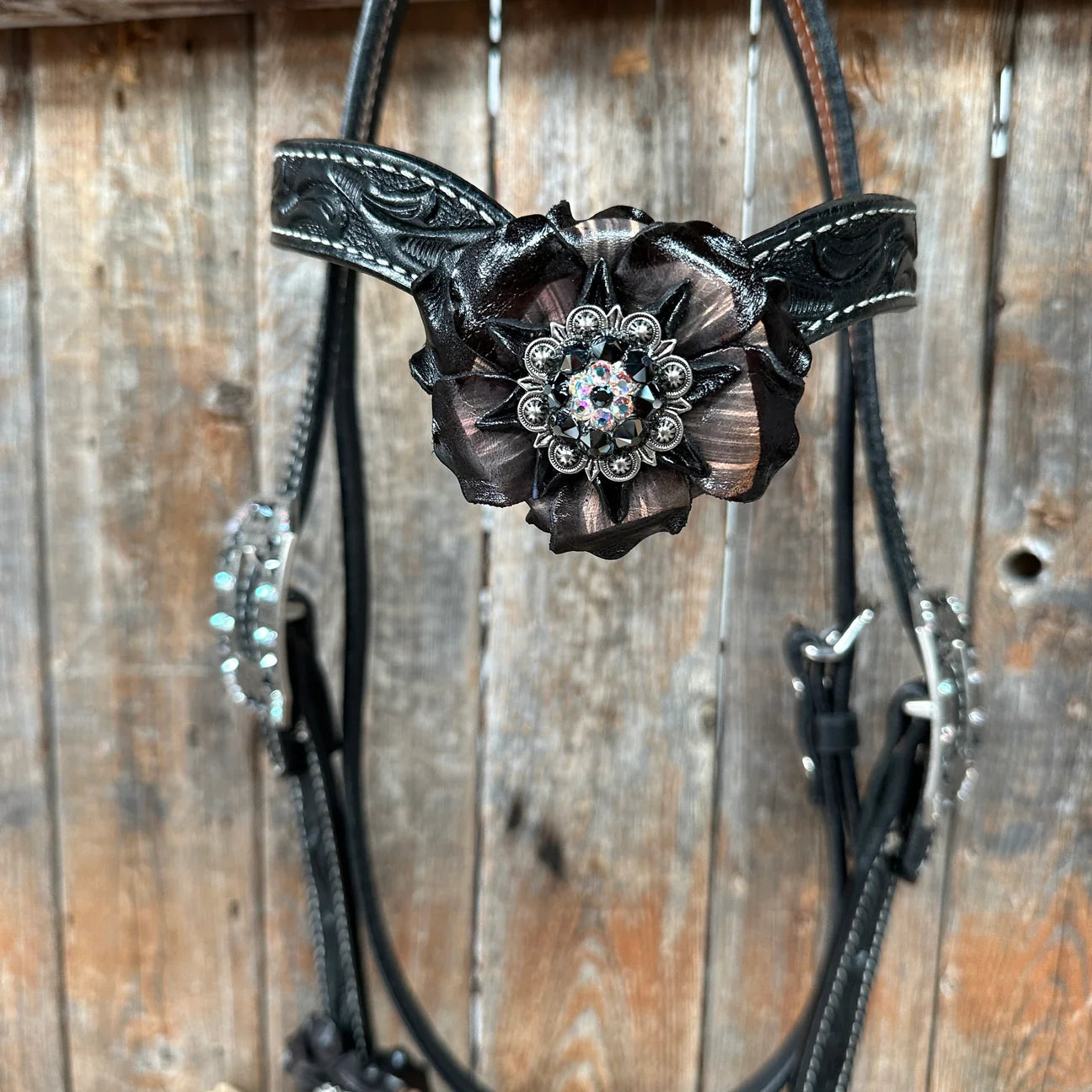 Black Floral Midnight Browband / Breastcollar Tack Set