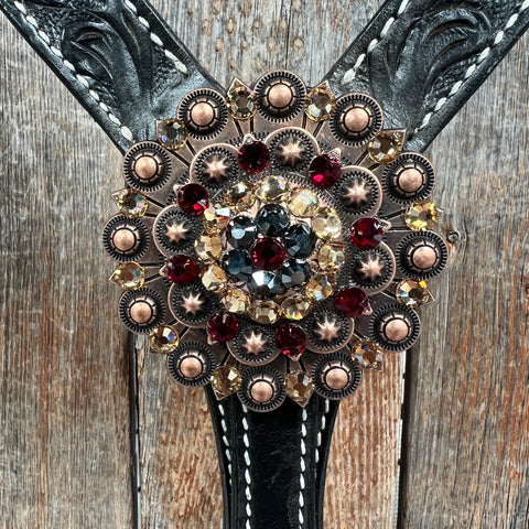 Black Floral Ruby - Champagne Browband / Breastcollar Tack Set