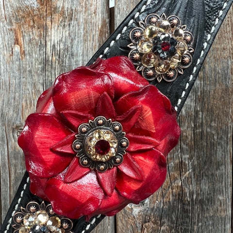 Black Floral Ruby - Champagne Browband / Breastcollar Tack Set