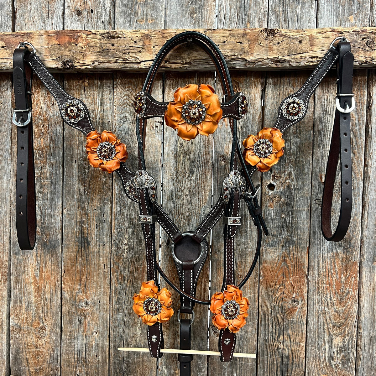 Dark Oil Basketweave Champagne - Topaz Browband/One Ear Tack Set