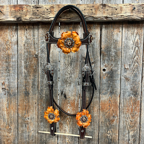 Dark Oil Basketweave Champagne - Topaz Browband/One Ear Tack Set