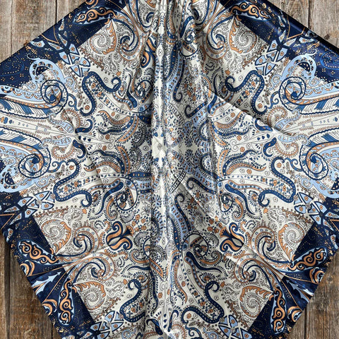 Blue, Cream and Tan Paisley Wild Rag/Scarf