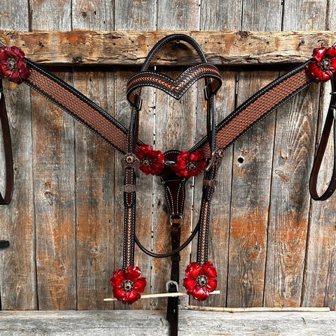 Foxtail Ruby - Champagne Browband/One Ear Headstall & Breastcollar Tack Set