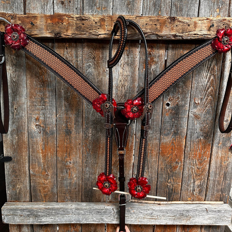 Foxtail Ruby - Champagne Browband/One Ear Headstall & Breastcollar Tack Set