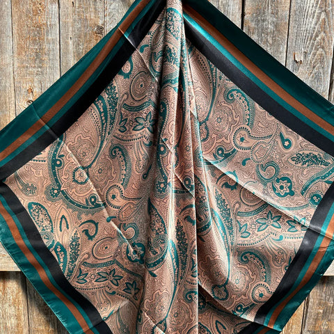 Emerald and Tan Paisley Wild Rag / Scarf