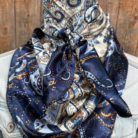 Blue, Cream and Tan Paisley Wild Rag/Scarf