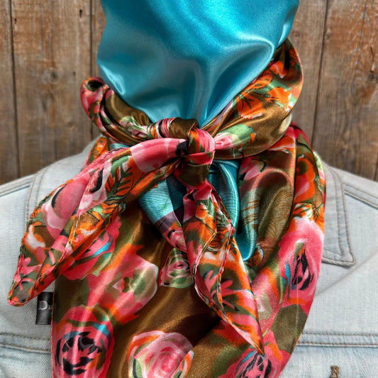 Blue and Pink Roses Wild Rag/Scarf