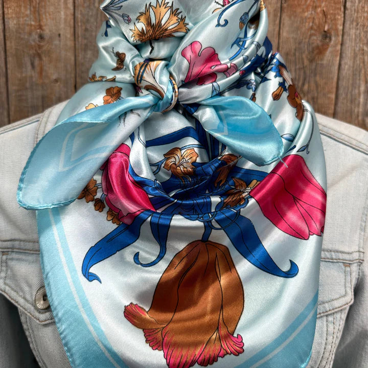 35X35" Blue Tulips and Lilies Wild Rag/Scarf