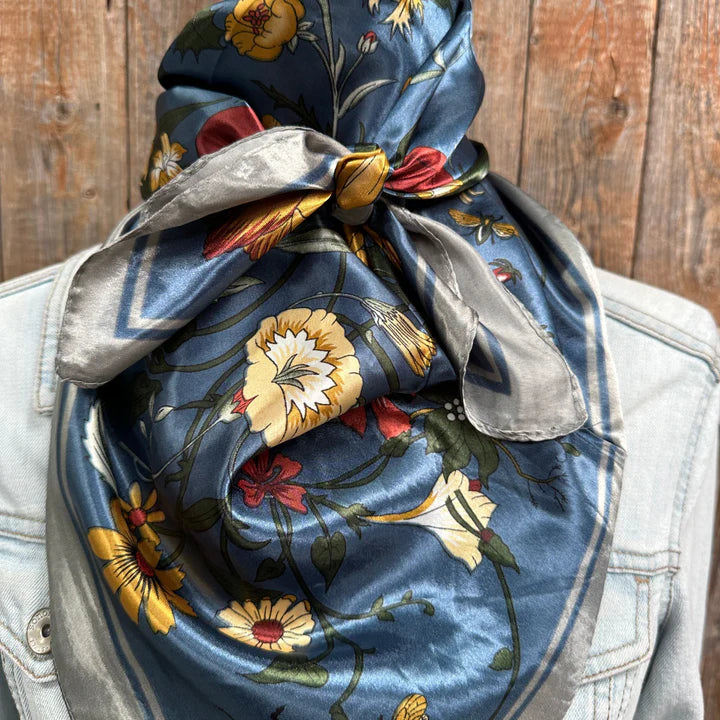 Grey and Blue Tulips and Lilies Wild Rag/Scarf