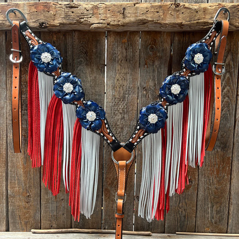 Classic Red, White and Blue Browband/One Ear Tack Set