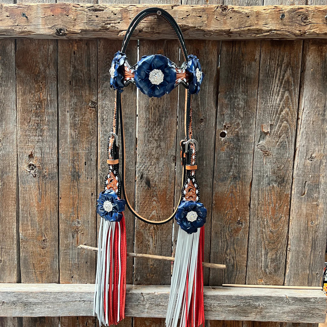 Classic Red, White and Blue Browband/One Ear Tack Set