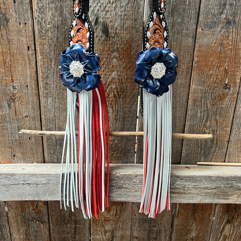 Classic Red, White and Blue Browband/One Ear Tack Set