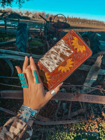 The Shania Sunflower Wallet a Haute Southern Hyde by Beth Marie Cowhide Wallet