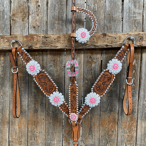 Light Oil Whipstitch Neon and White One Ear/ Breastcollar Tack Set