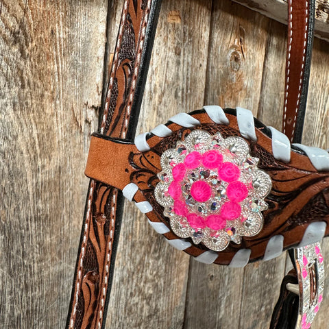 Light Oil Whipstitch Pink & Blue One Ear/ Breastcollar Tack Set