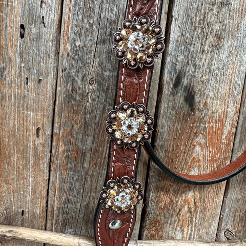 Medium Floral Champagne & Clear Browband / Breastcollar Tack Set