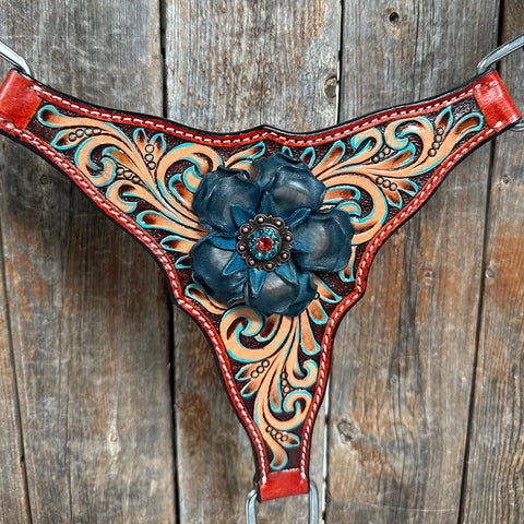 Rust Triangle Turquoise Flower One Ear/ Breastcollar Tack Set