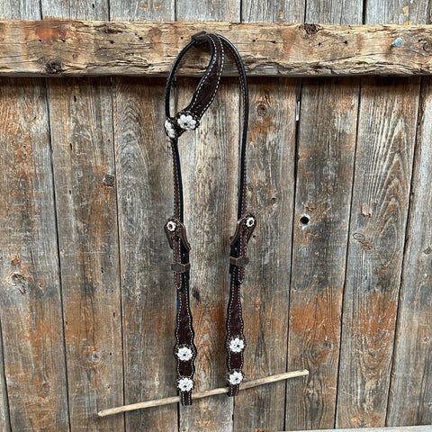 Dark Oil Floral Topaz and Pearl One Ear/ Breastcollar Tack Set