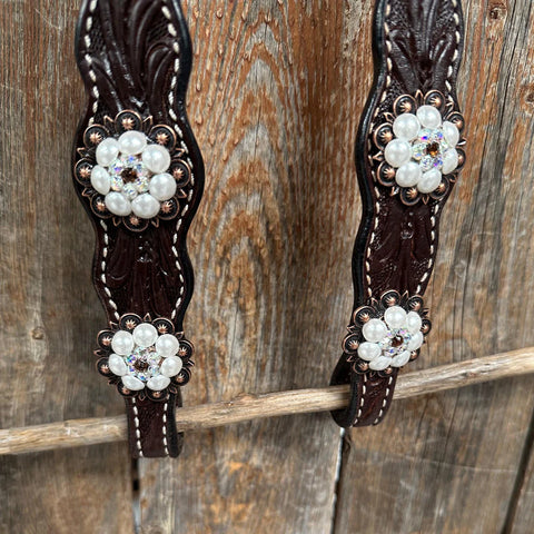 Dark Oil Floral Topaz and Pearl One Ear/ Breastcollar Tack Set